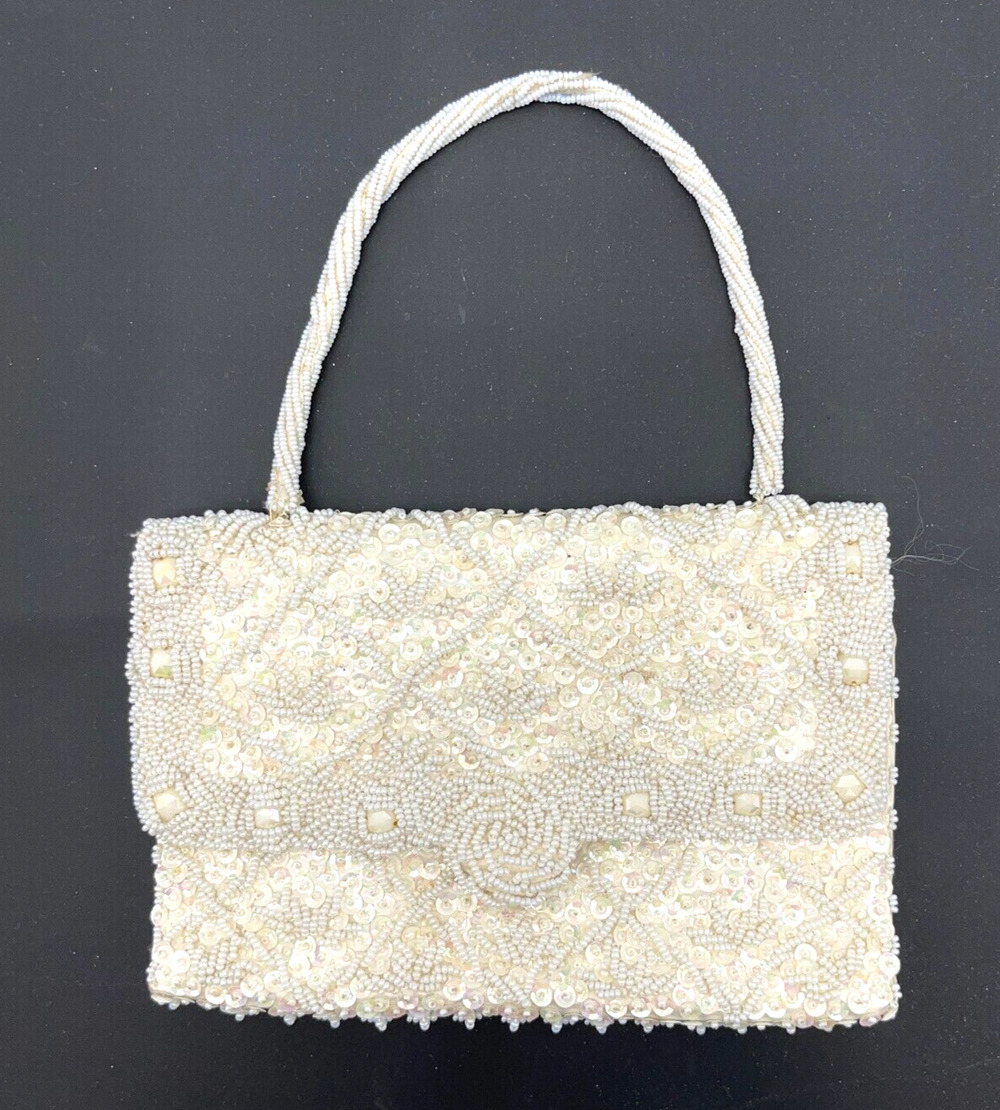 Bon Soir Hand-Made Beaded Sequin Purse Evening Hand Clutch Bag 50s 60s